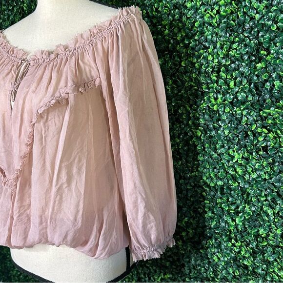 Guess by Marciano Sheer Silk Blush Boho Ruffle Top Sz S - Picture 5 of 8
